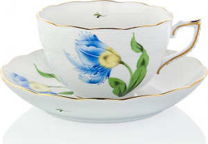 1051652 Herend Чашка чайная с блюдцем 250мл "Китти" (синяя) Фарфор