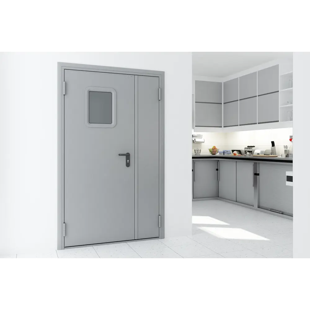 Дверь противопожарная EI60 остекленная 145x205 см правая RAL7035 DOORHAN STLM-2130239 - Вид №3