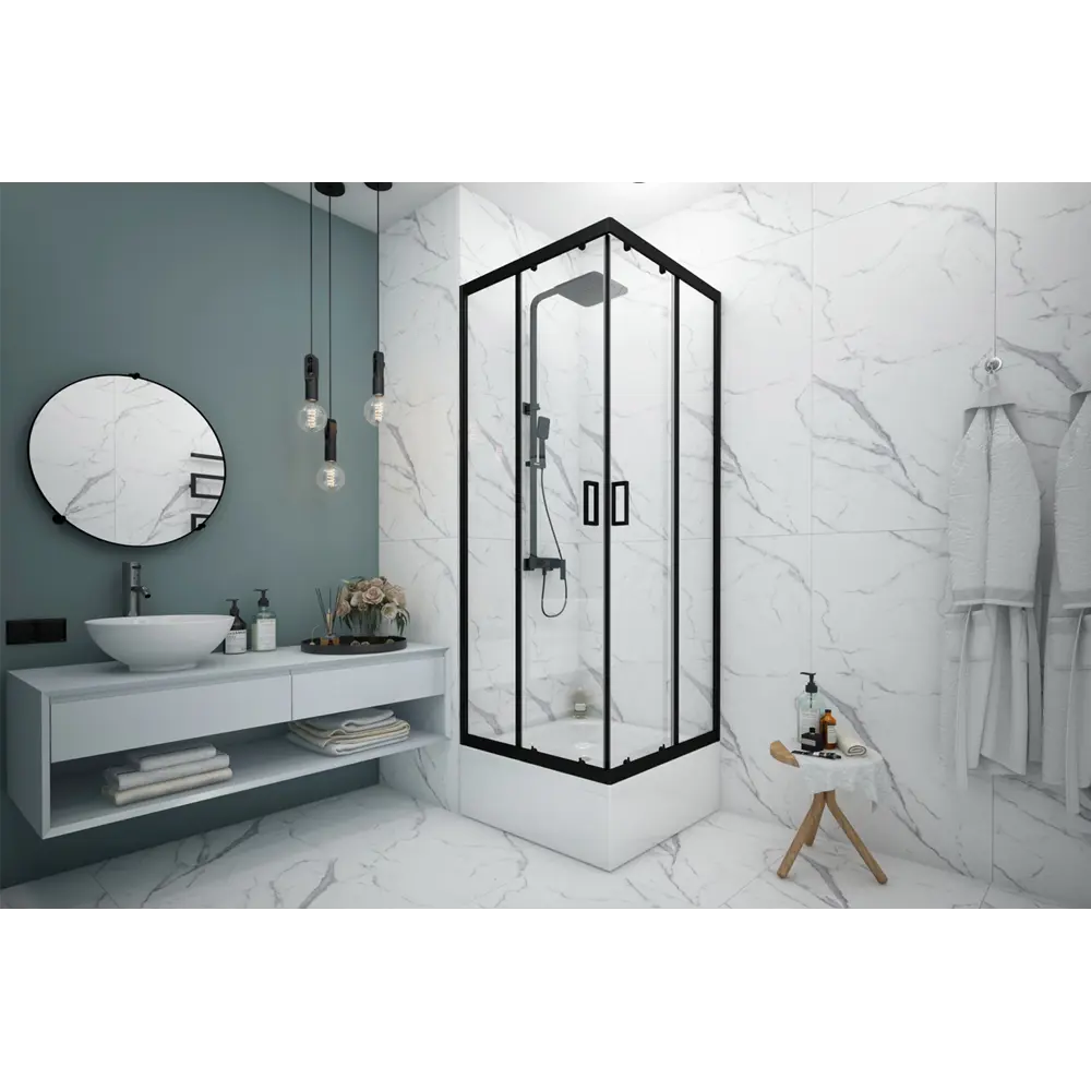 МЕТАКАМ Душевой уголок квадратный 80×80 см с черным профилем и стеклянными створками 89361541 STLM-0968051 - Вид №43