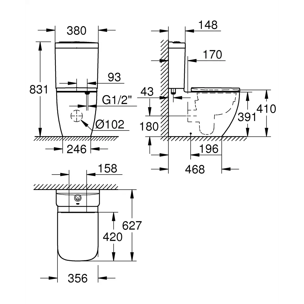 Унитаз-компакт Grohe Clova Ceramic горизонтальный выпуск двойной слив STLM-2064507 - Вид №9