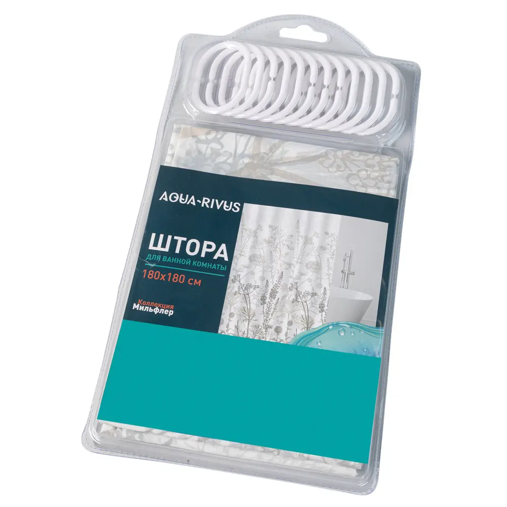 Штора для душа с кольцами Мильфлер 180x180 см Peva цвет бело-серый Santreyd нет STLM-2167872 - Вид №5