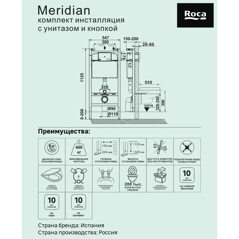 Комплект инсталляция с унитазом Roca Meridian и кнопкой STLM-2047007 - Вид №4