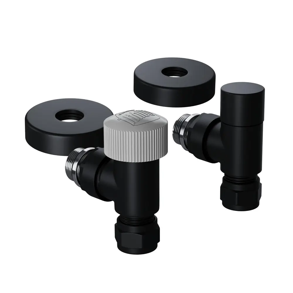 Термостатический комплект для радиатора угловой Royal Thermo Design Pro 1/2" латунь цвет черный STLM-2102943 - Вид №1