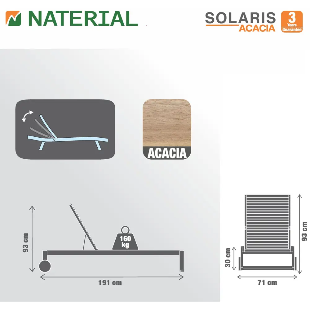 Шезлонг складной Naterial Solaris 196.5x71 см акация светло-коричневый STLM-2148285 - Вид №34