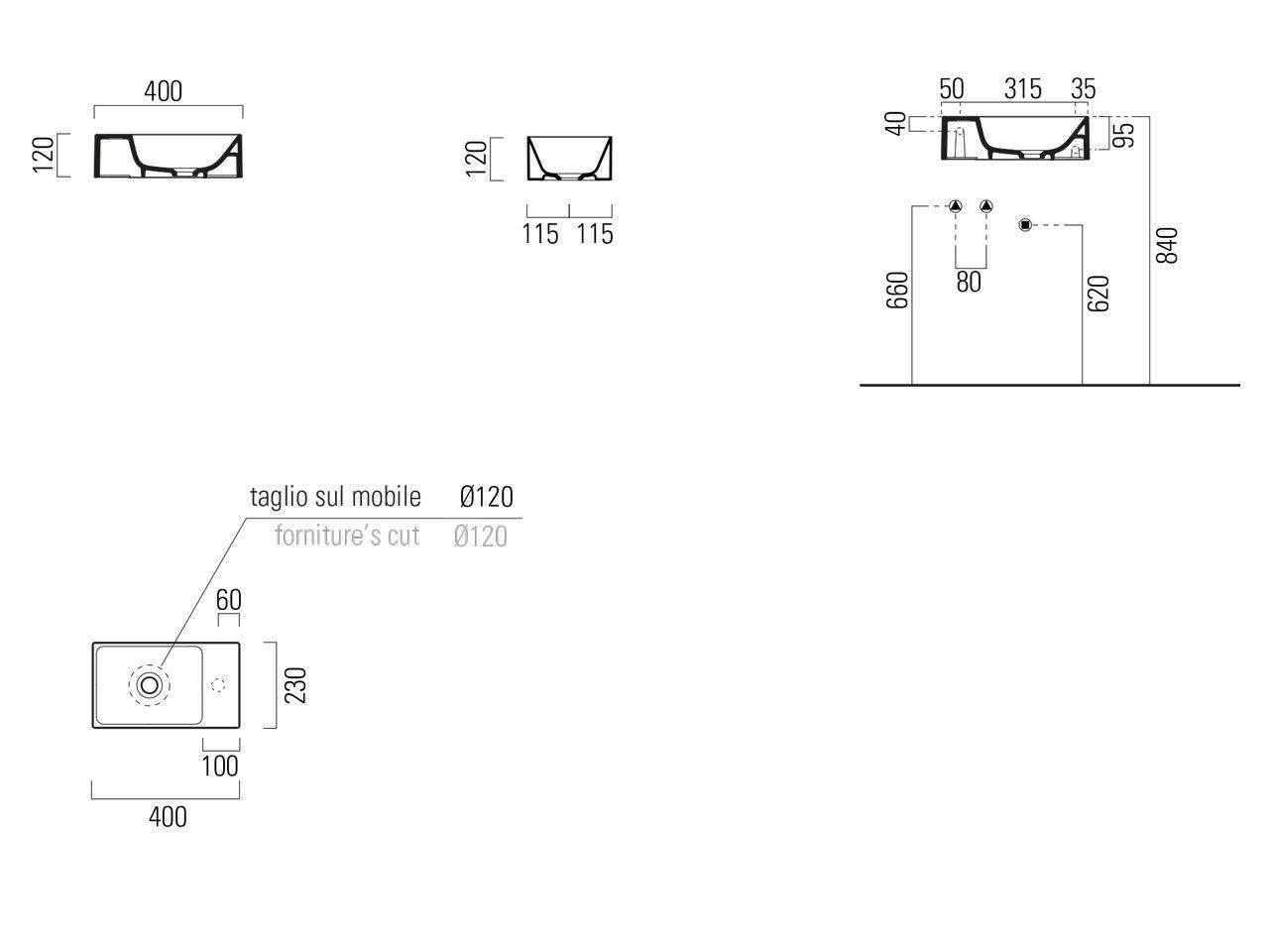 Керамическая прямоугольная раковина с держателем для полотенец GSI ceramica Color Elements ARCH-00149505 - Вид №6