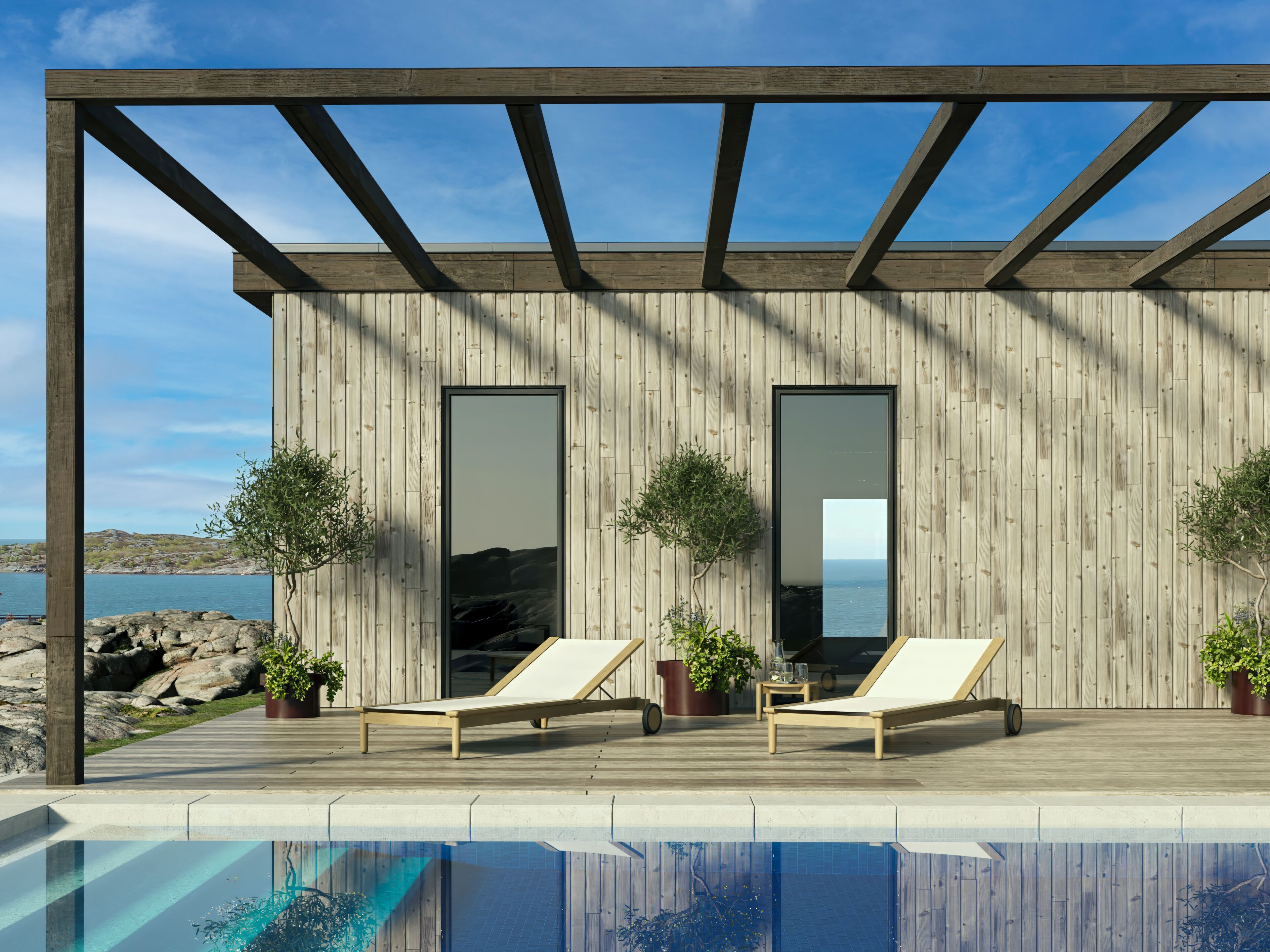 Садовая кровать с откидной спинкой из тикового дерева с колесами Skargaarden костер ARCH-00101482 - Вид №4