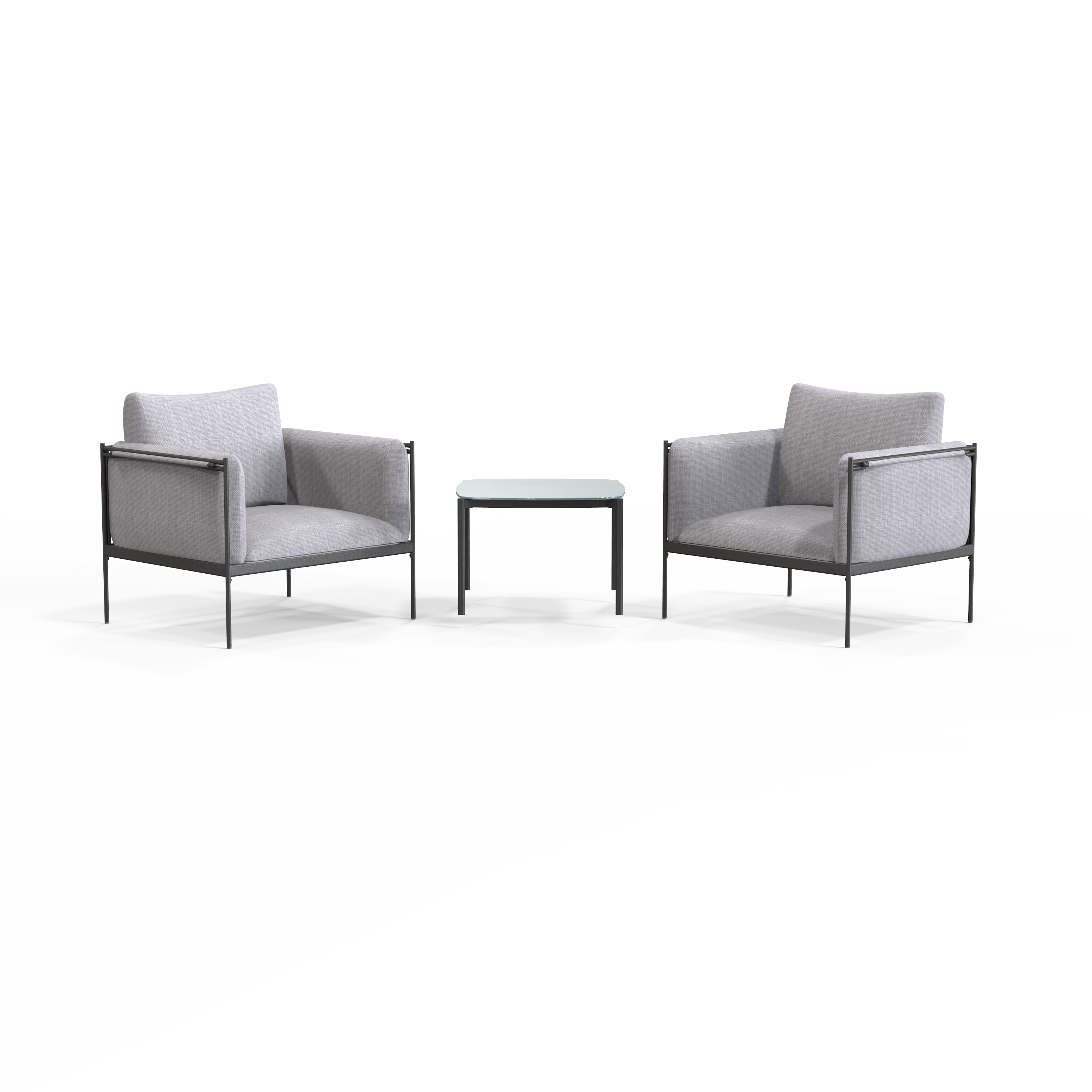 84252499 Набор садовой мебели Levo сталь/текстилен/полиэстер/стекло серый: стол и 2 кресла STLM-0047503 NATERIAL