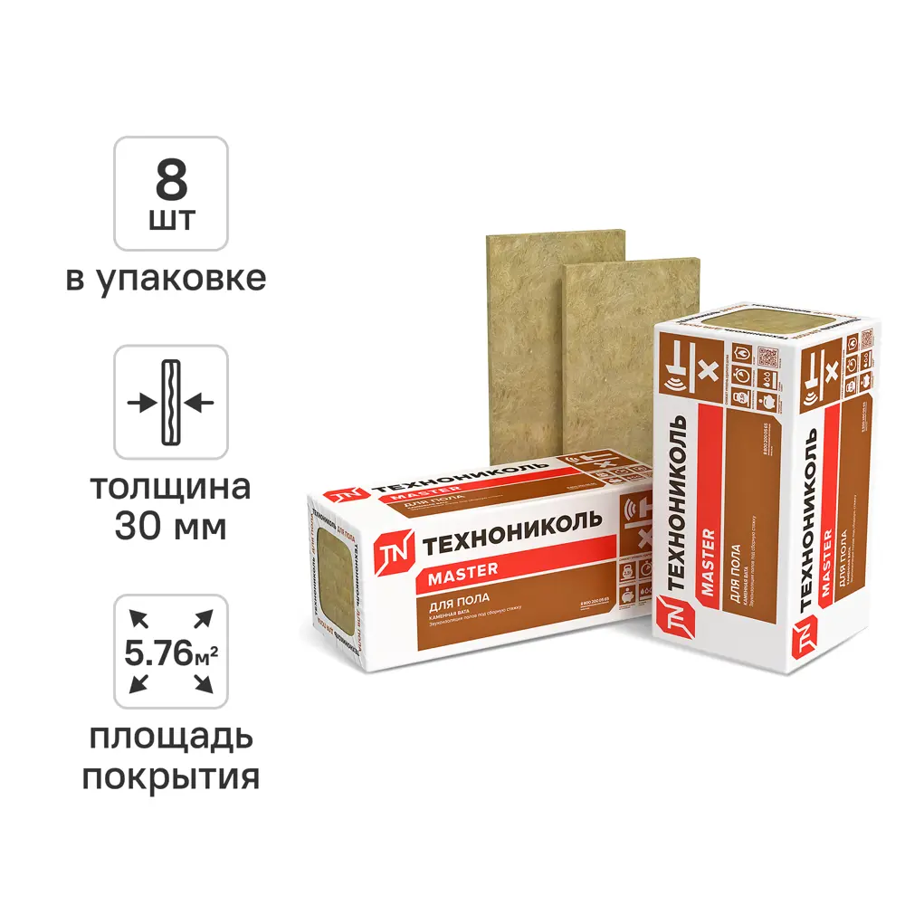 Звукоизоляция Технониколь для пола 30 мм 8 шт 600x1200 мм 5.76 м² STLM-2002869