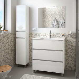 85109 SALGAR Комплект мебели для ванной ARENYS 800 WHITE GLOSS LACQUERED + Раковина + Зеркало + Свет Глянцевый белый