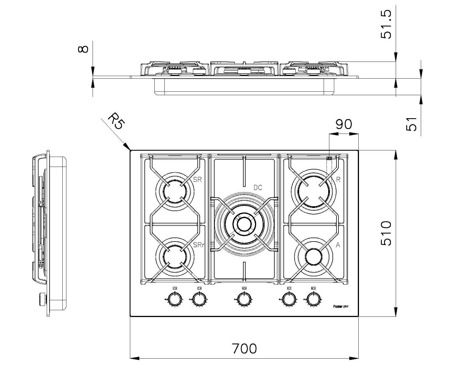 Газовая плита из закаленного стекла Foster Power Glass ARCH-00099109 - Вид №1