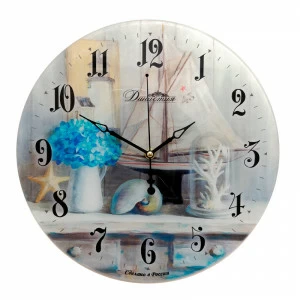 Часы настенные стеклянные серые "Морской прованс" ДИНАСТИЯ  00-3967065 Серый