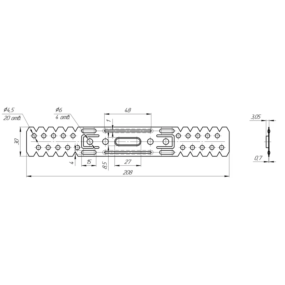 Прямой подвес 208х30х0.7 для профилей 45х27 Santreyd STLM-2091113 - Вид №2