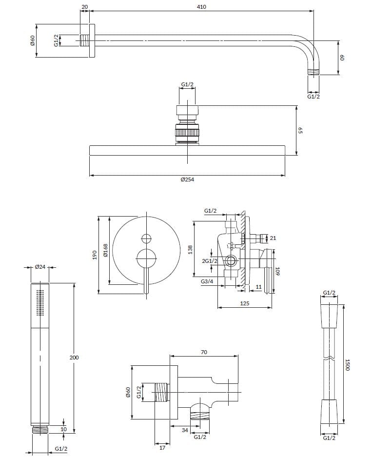 Набор для душа с ручным душем и душем OMNIRES Y SYSY ARCH-00044397 - Вид №20