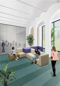 Круглый пуф из ткани