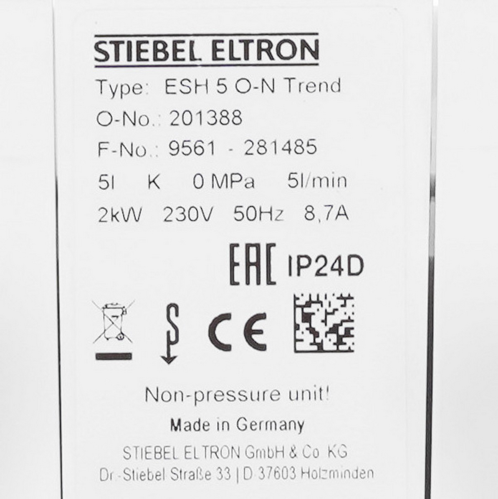 9976788 Водонагреватель электрический Stiebel Eltron ESH 5 O-N Trend +А STDN-0043931 - Вид №5