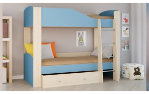 11698 Детская двухъярусная кровать Астра-2, дуб молочный / синий РВ-мебель