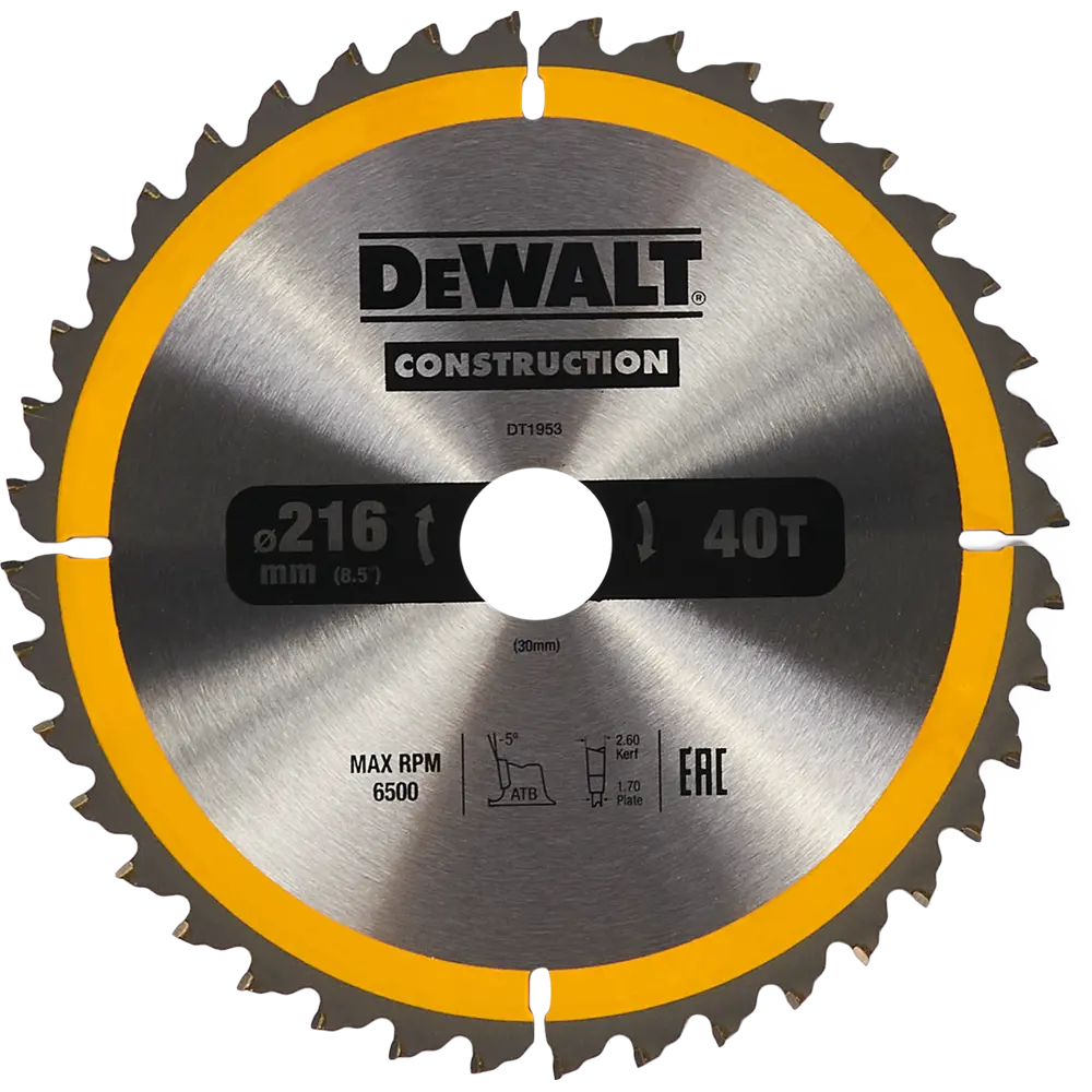 Диск пильный по дереву Dewalt DT1953 40Т 216x30x1.7 мм STLM-2156298
