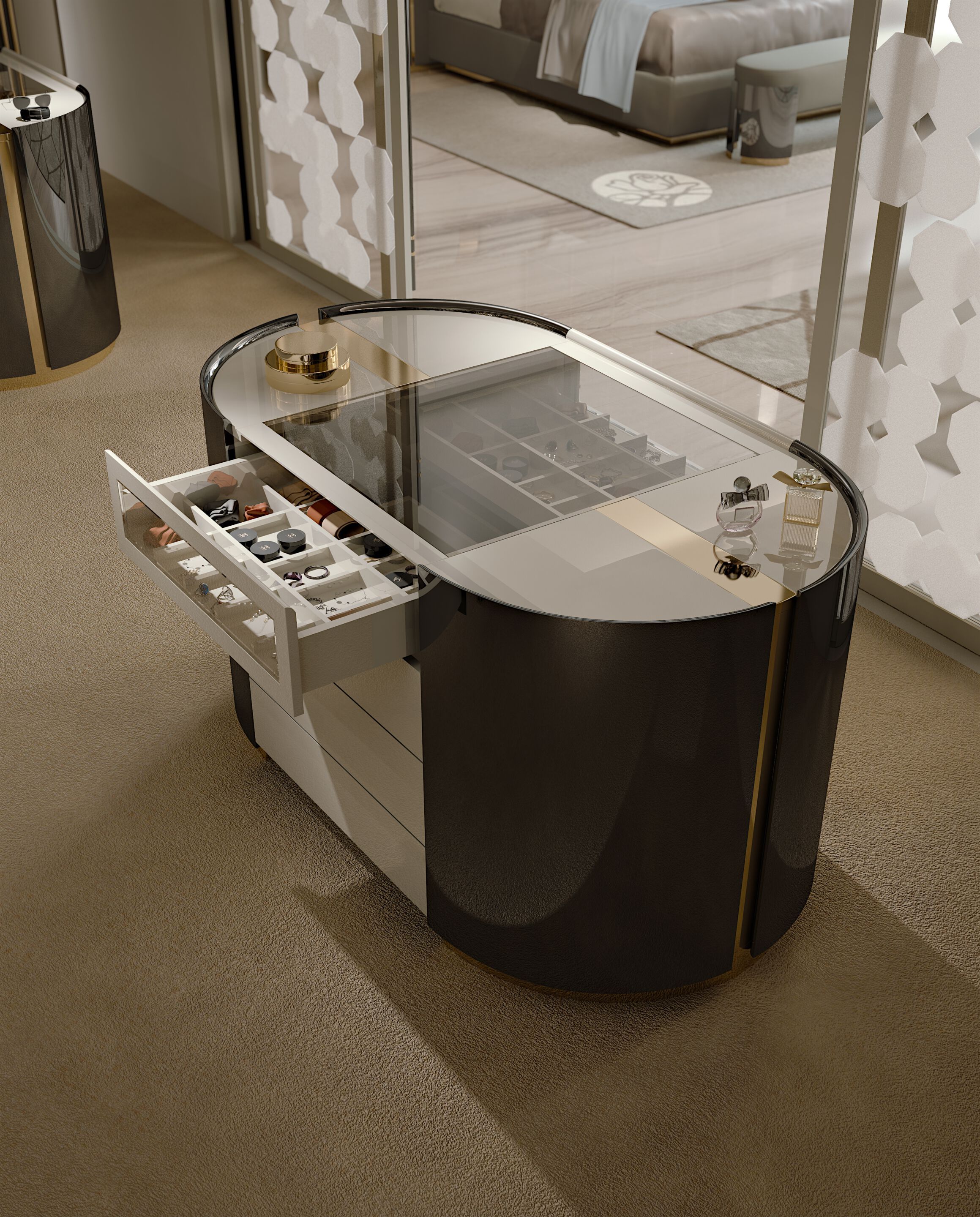 Деревянный и стеклянный островной комод Bizzotto Italia Atmosphera ARCH-00079086 - Вид №1