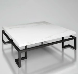 Журнальный столик белый мрамор с черными ножками 90 см "Дэвис" АЛЕТАН  350910 Белый;черный