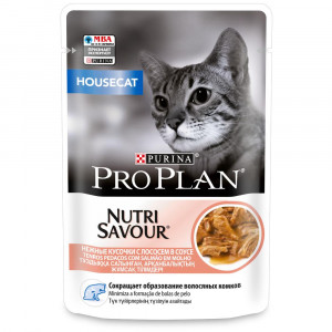 ПР0030908 Корм для кошек NutriSavour для живущих дома, с лососем в соусе, пауч 85 г Pro Plan