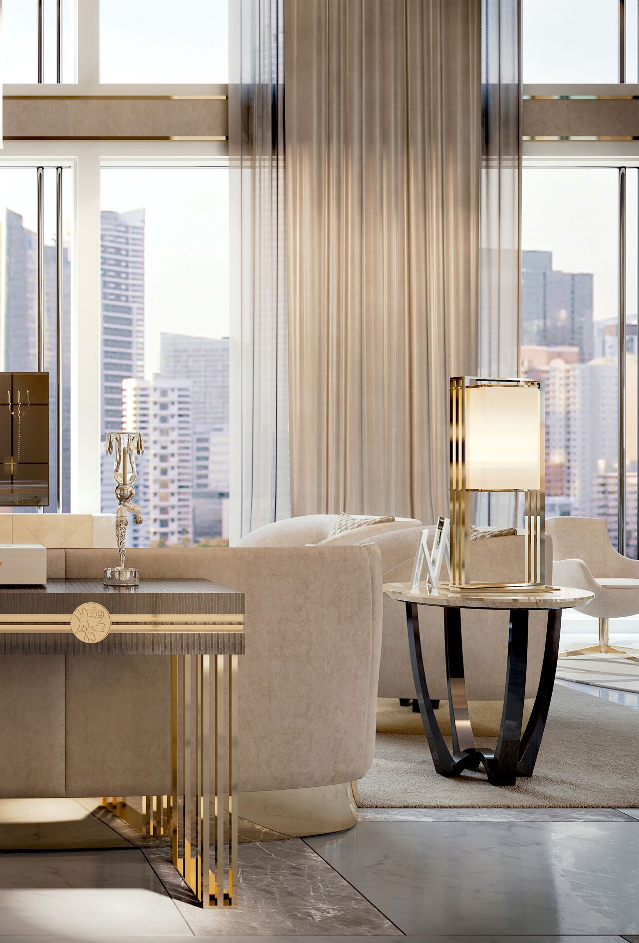 Высокий круглый мраморный журнальный столик Bizzotto Italia Symphony-Infinity ARCH-00104964 - Вид №2