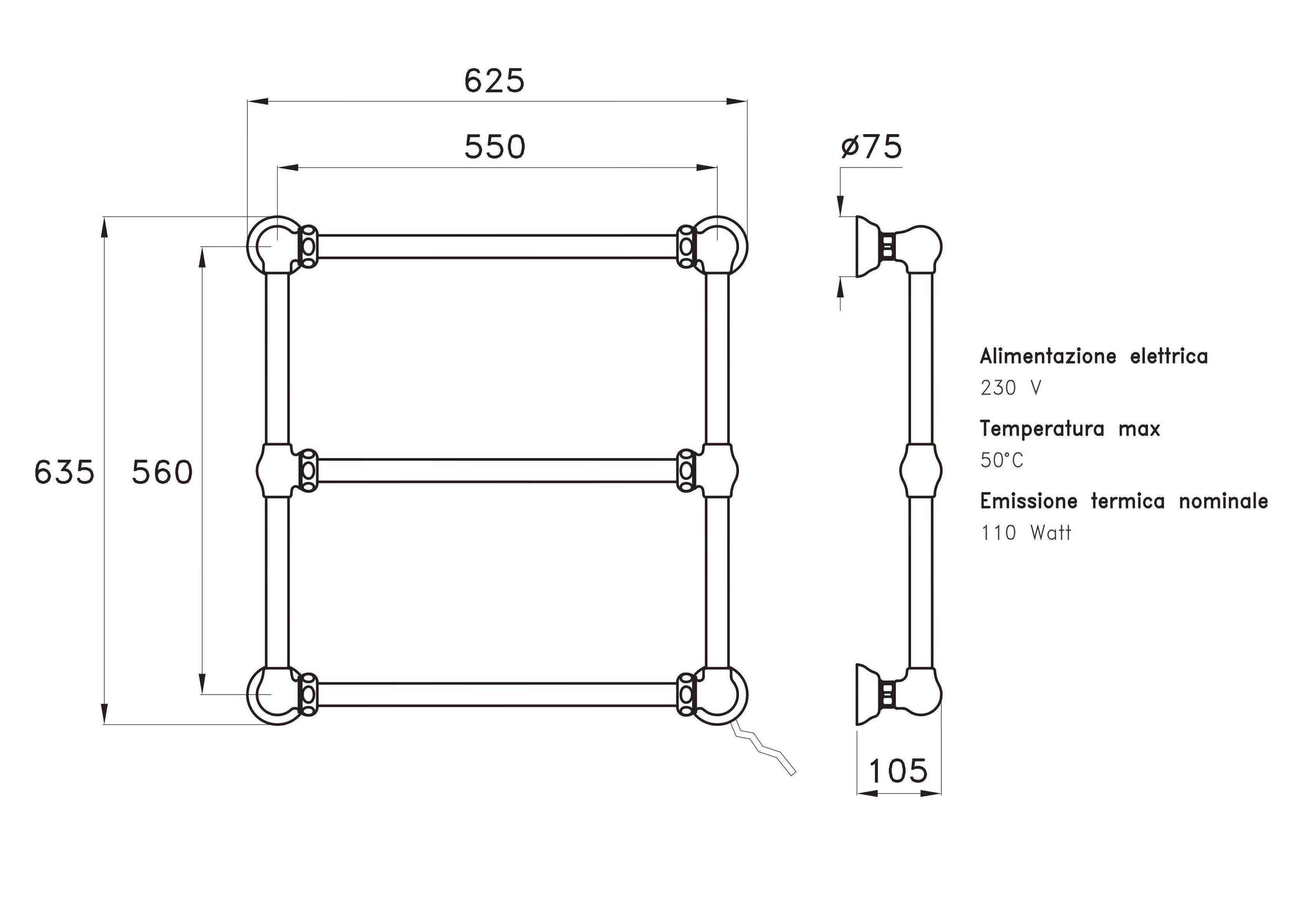 Настенный латунный электрический полотенцесушитель RUBINETTERIE STELLA ARCH-00009595 - Вид №2