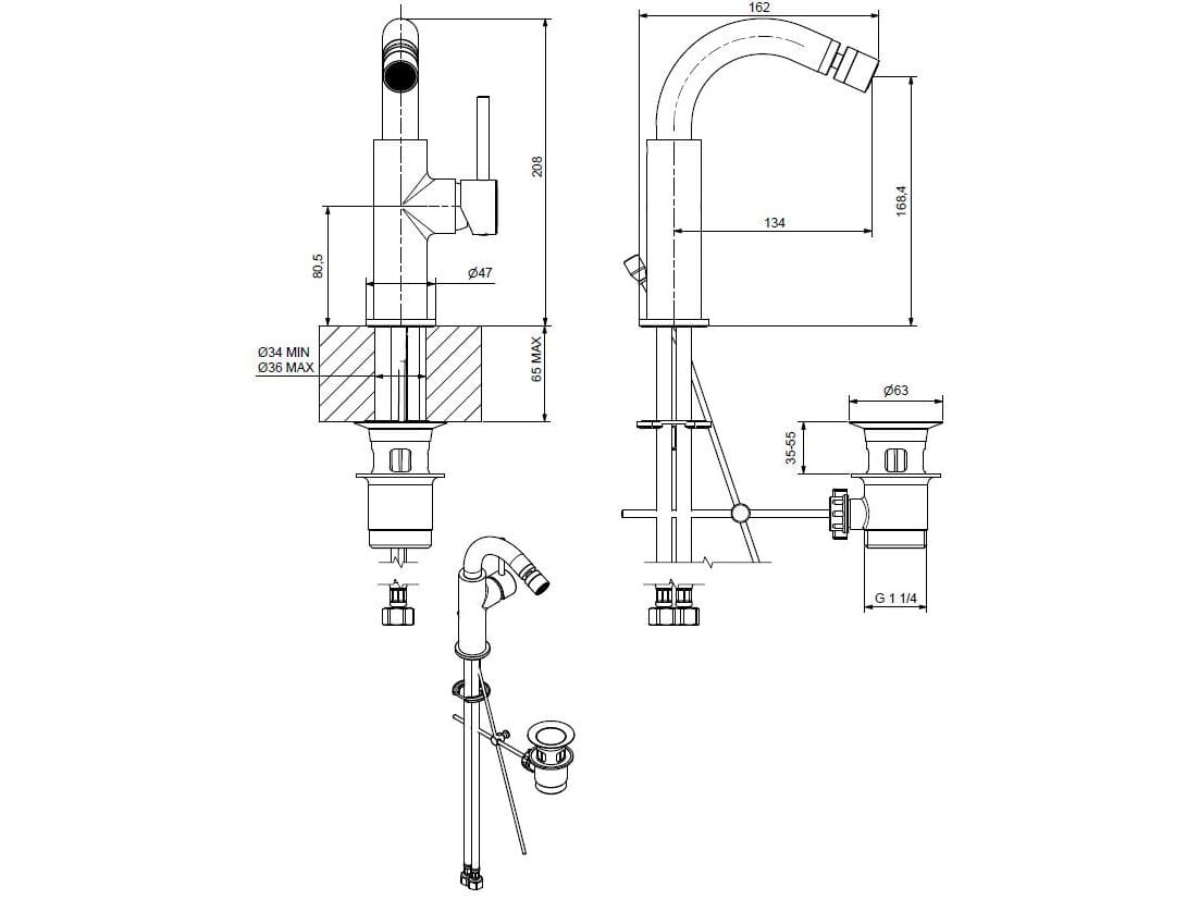 Смеситель для биде из хромированной латуни Bugnatese K-Line ARCH-00140028 - Вид №2