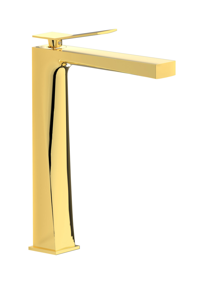 Высокий смеситель для раковины на 1 отверстие в комплекте с донным клапаном WE ARE IB wa210oo Gold Wave