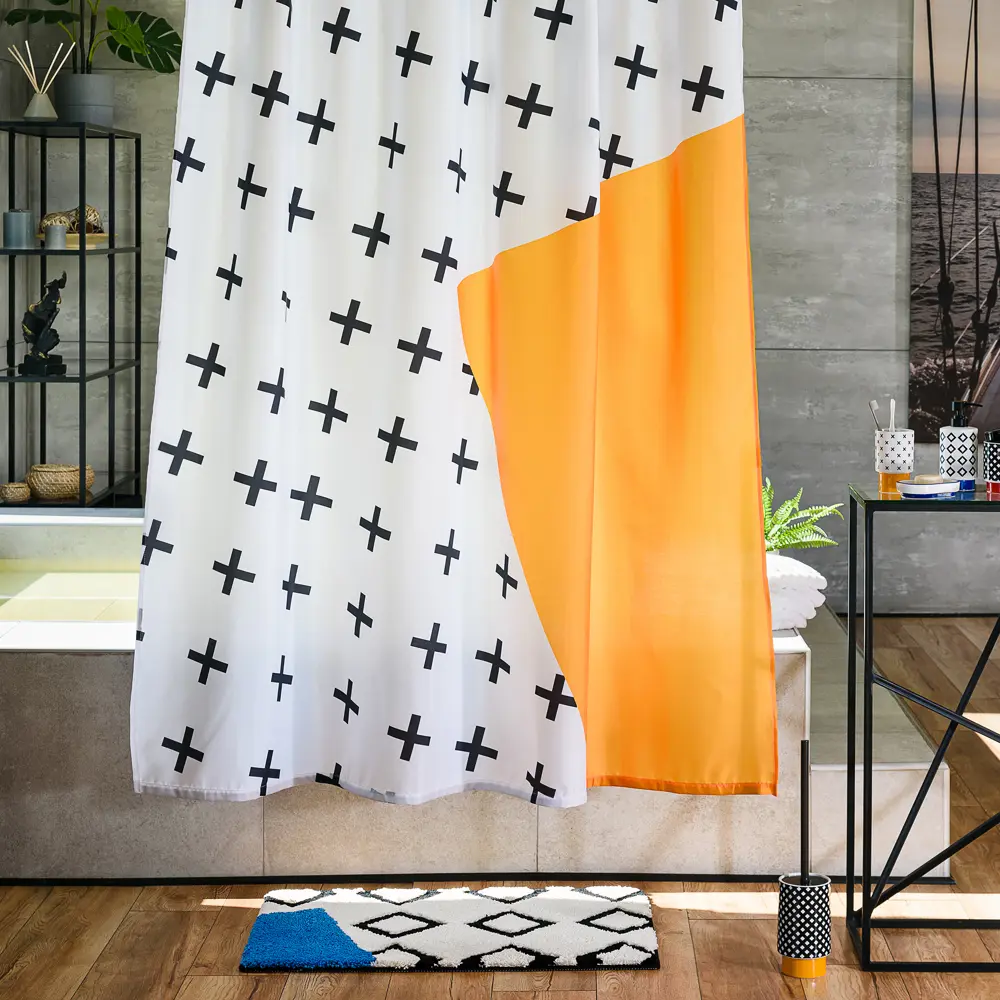 Штора для ванны Moroshka Memphis 180x200 см полиэстер цвет белый/жёлтый STLM-2103889 - Вид №8