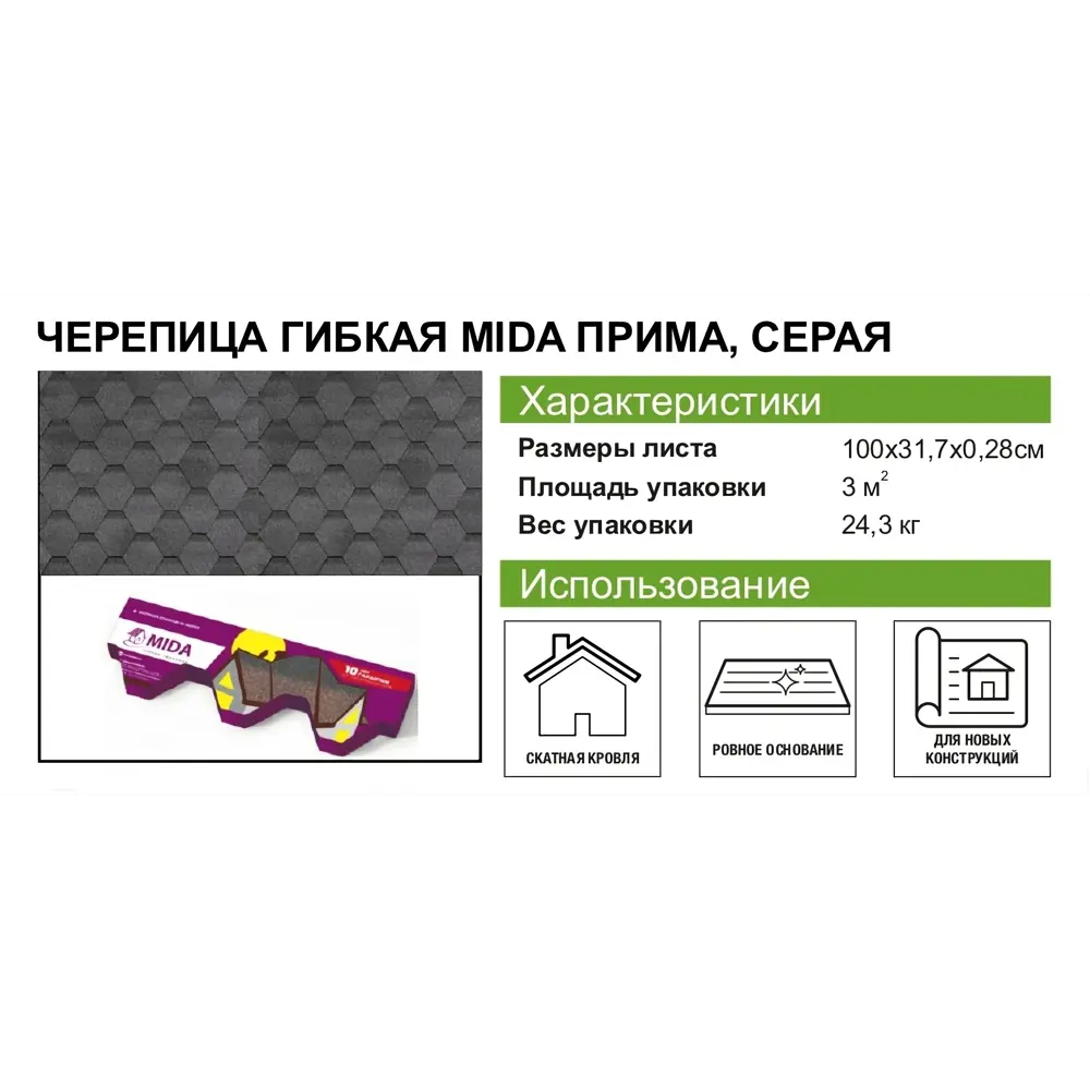 Гибкая черепица Технониколь Прима серый 3 м² STLM-2056867 - Вид №5