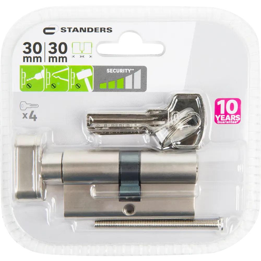 Цилиндр Standers TTBL1-3030NBNS, 30x30 мм, ключ/вертушка, цвет никель STLM-2124515 - Вид №4