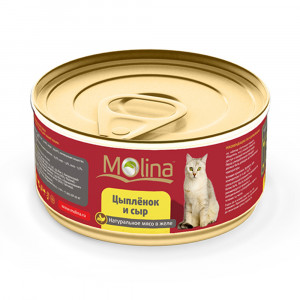 ПР0019432 Корм для кошек Цыпленок с сыром в желе банка 80г Molina