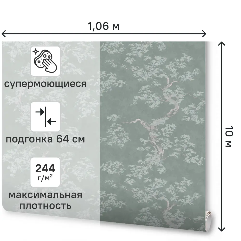 Обои флизелиновые Wallsecret Comfort Bonsai мятные 1.06 м 9156-25 STLM-2046327 - Вид №1
