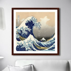 Картина в раме 78,5х78,5 см "Большая волна в Канагаве, 1832г." КАРТИНЫ В КВАРТИРУ  264244 Бежевый;серый;синий;разноцветный