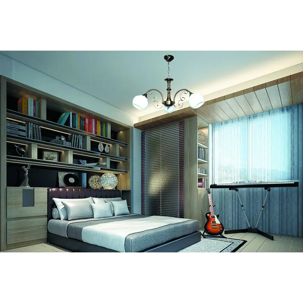 Люстра Буржуа 3xE27x60 Вт, металл/стекло, цвет бронза/белый WINK STLM-2061820 - Вид №10