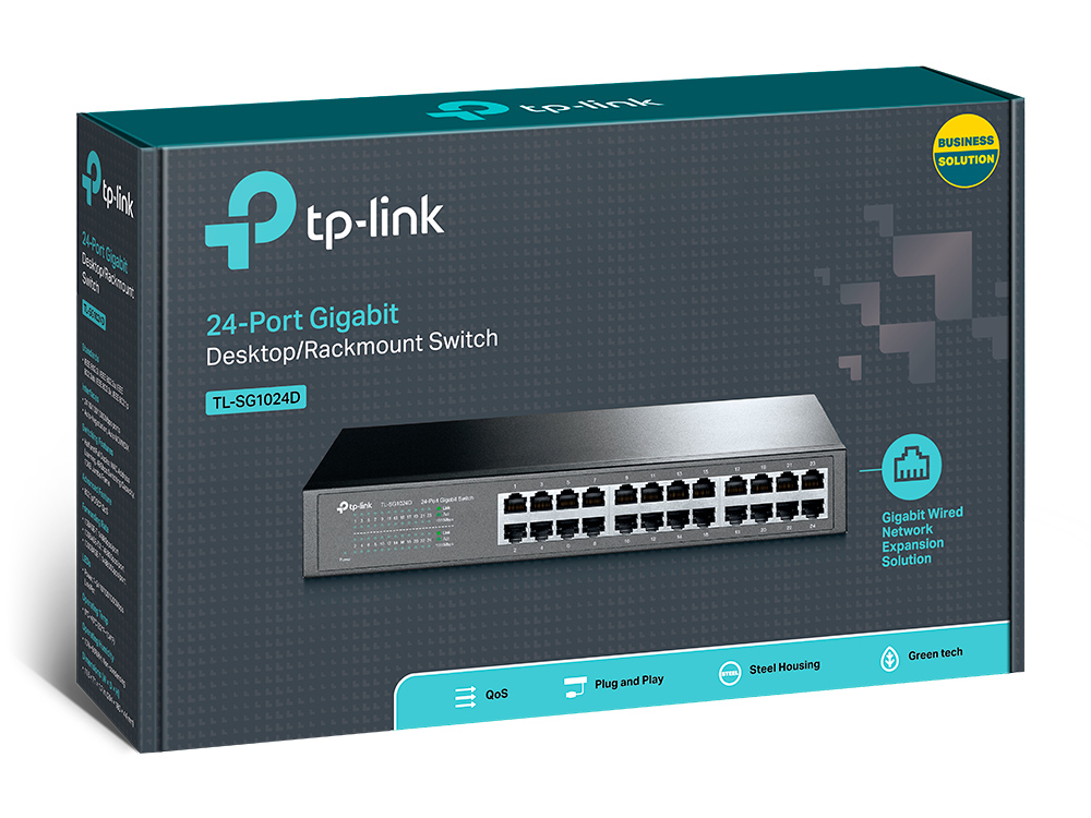 TL-SG1024D 24-port gigabit desktop/rachmount switch, 24 10/100/1000m rj45 ports, 13-inch steel case TP-Link Santreyd  - Вид №3