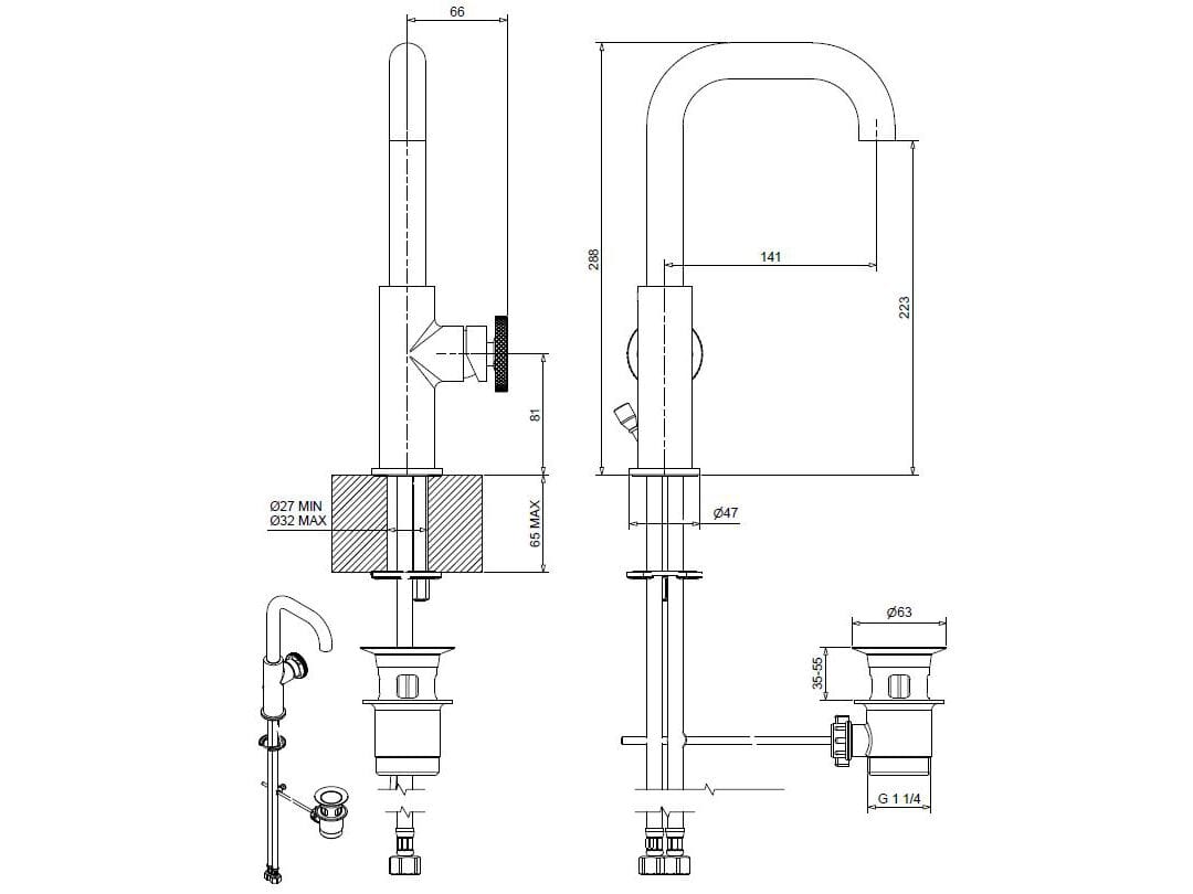 Смеситель для раковины из хромированной латуни Bugnatese тысяча девятьсот пятьдесят ARCH-00152475 - Вид №2