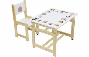 vpk-0003051-02 Комплект растущей детской мебели Polini kids Eco 400 SM, Лесная сказка, 68х55 см, белый-натуральный ВПК (Тополь)