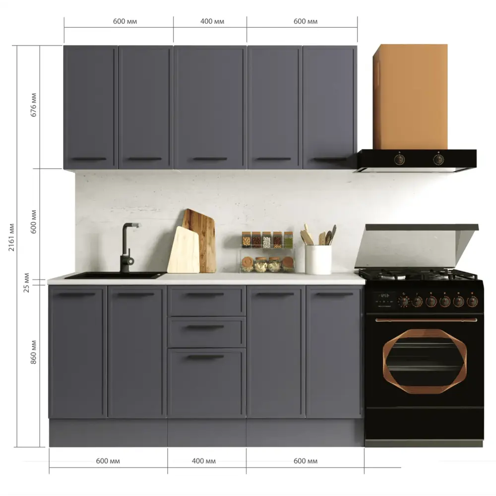 Кухонный гарнитур «Неро» 160x60 см МДФ цвет графит 89432389 STLM-2072095 Santreyd - Вид №1