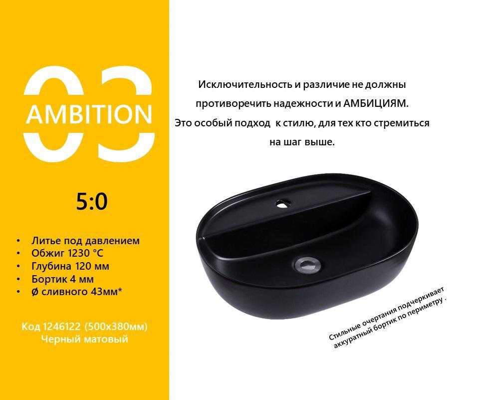 90554981 Накладная раковина 1246122 50см цвет черный матовый AMBITION STLM-0279598 AVIMANO