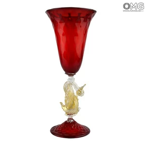3490 ORIGINALMURANOGLASS Венецианский красный бокал c золотым лебедем Calice Rosso - муранское стекло OMG 9 см