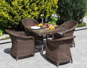 91205637 Садовая мебель для обеда искусственный ротанг коричневый : стол, 4 кресла Фредо STLM-0517214 4SIS