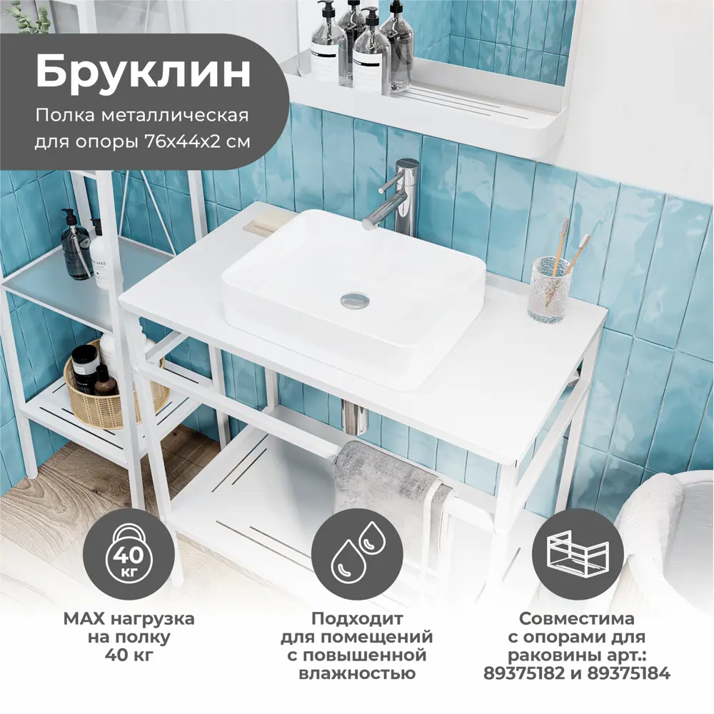 Столешница в ванную KONSENSA Бруклин 75x44 см сталь цвет белый STLM-2178027 - Вид №2