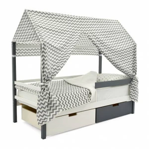 Крыша для кровати-домика текстильная Svogen зигзаги графит БЕЛЬМАРКО  00-3833092 Серый