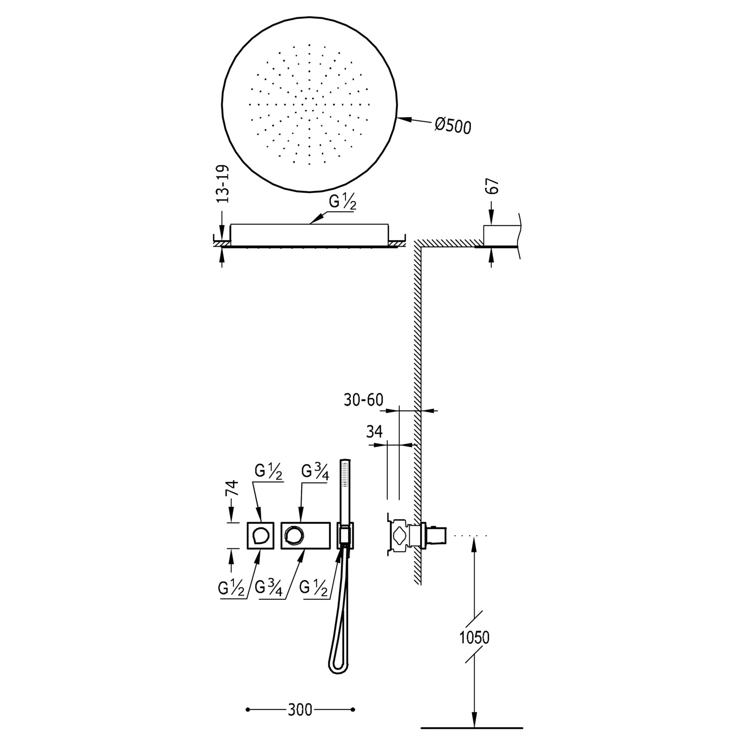 БЛОЧНАЯ СИСТЕМА блочная система 2-ходовой скрытый термостатический смеситель для душа в комплекте-20735211 TRES Thermostatic - Вид №1