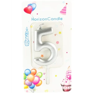 Свеча Horizon Candles для торта Цифра 5 металлик