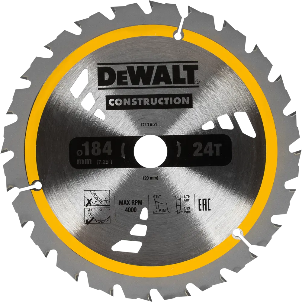 Диск пильный по дереву с гвоздями 184х20 мм DeWalt DT1951, 24 Т STLM-2137385