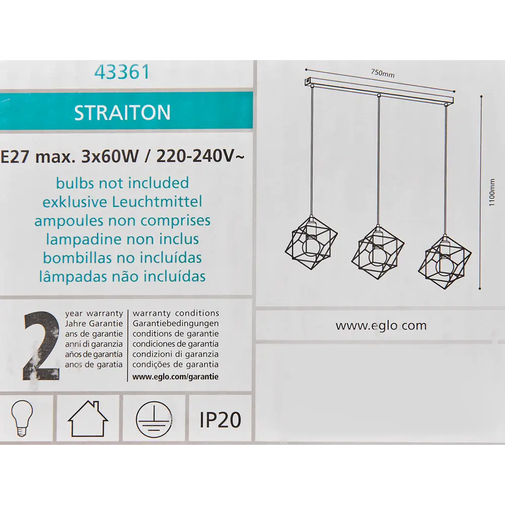Светильник подвесной Eglo Straiton 3 лампы 9 м² цвет черный 86269477 STLM-2013439  - Вид №7