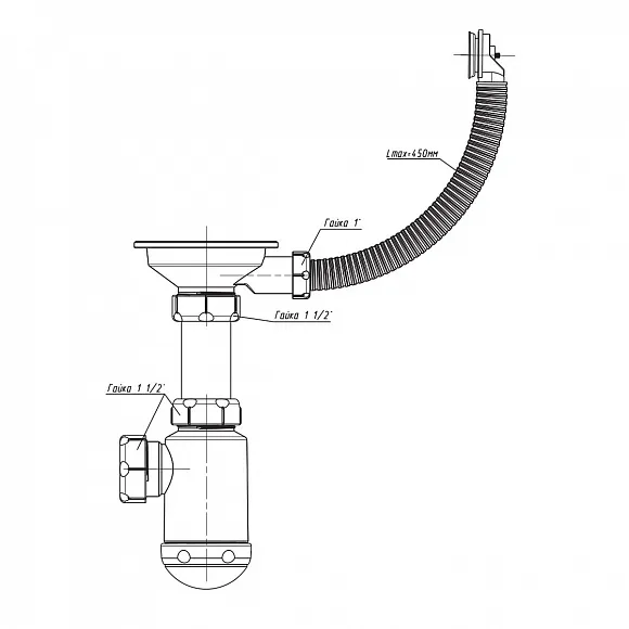 1-ый Сифон Санпласт GRAND 3 1/2" с круглым переливом ЭКО (25) GRANFEST С.Н.370-11-01 - Вид №1