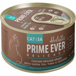 ПР0047932 Корм для кошек 3A Delicacy Мусс цыпленок с тунцом, зеленым чаем и водорослями конс. 80г Prime Ever